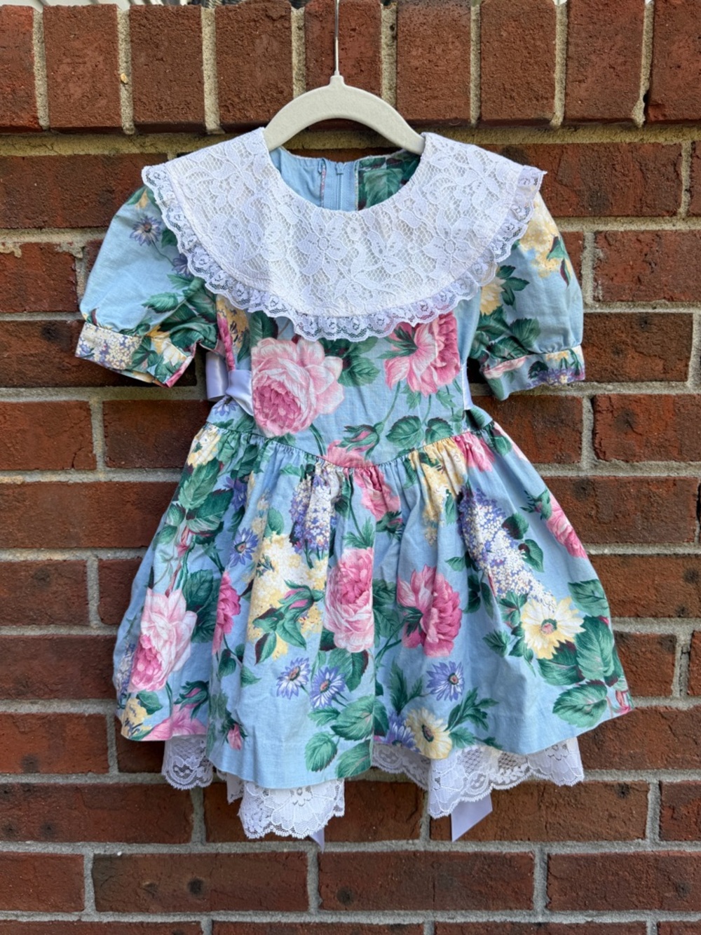 Vintage 90s SWAT Floral A Line Pinafore Lace Collar Dress Size 3T Toddler girls